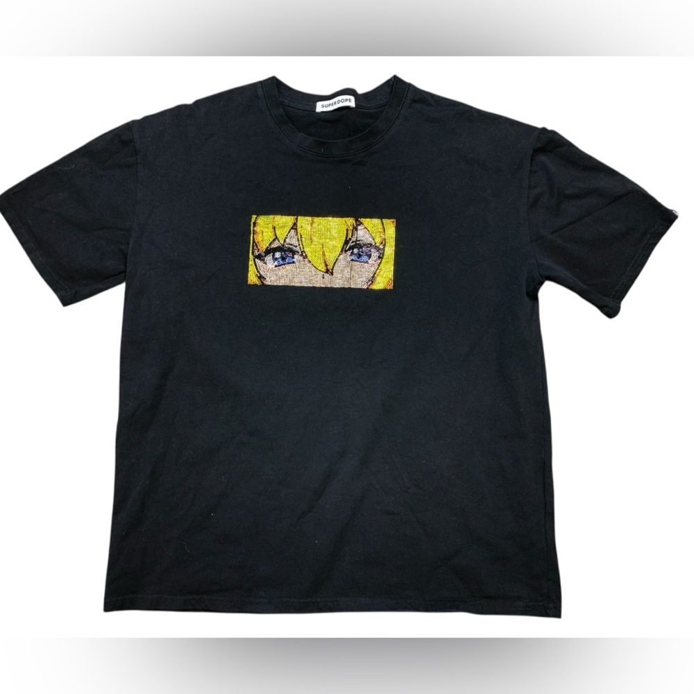 Super Dope Akari Anime Eyes Swarovski Crystal Black T-Shirt Mens XL
